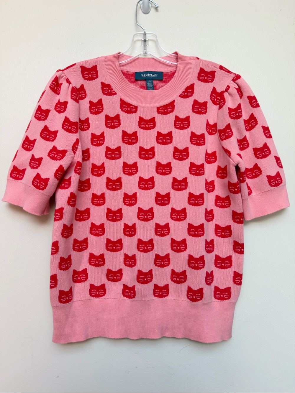 ModCloth Retro Radiance puff shoulder short sleeve sweater | Size Large